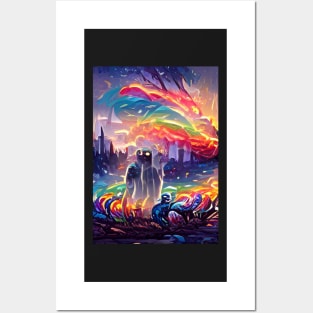 SURREAL RAINBOW GHOST ON HALLOWEEN Posters and Art